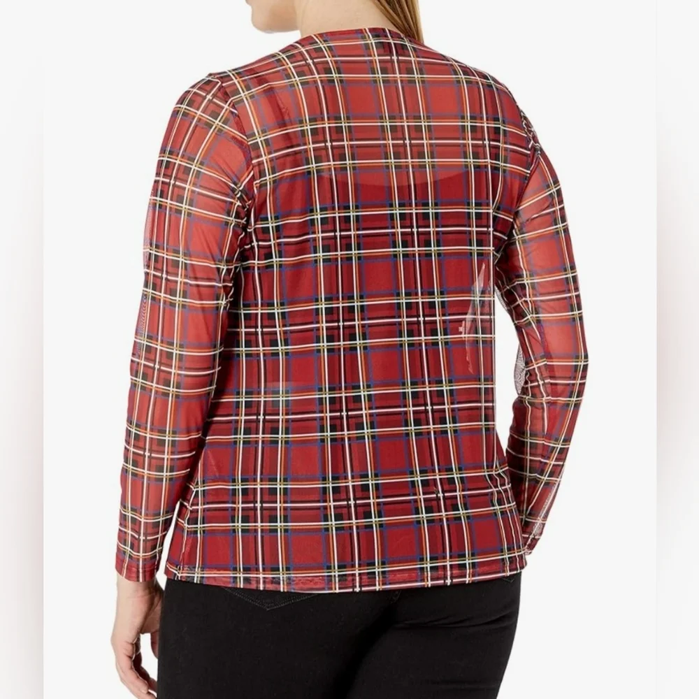 NWOT City Chic Plaid Red Sheer Top Sz S(16) - Picture 2 of 2